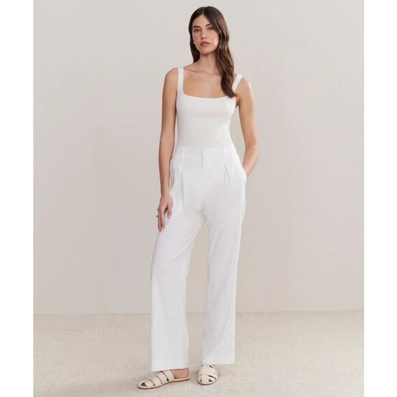 Jenni Kayne Riley Linen Blend Pleated Front Relaxed Fit Trouser Pants White Sz 4